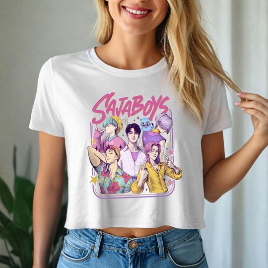 Discover SajaBoys Kpop Crop Top Anime Boy Band Graphic Tee, Aesthetic Streetwear, Cute Y2K Kpop Fan Shirt