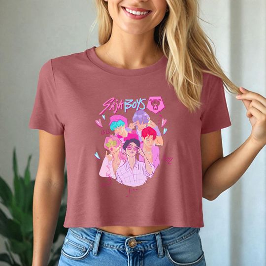 SajaBoys Kpop Demon Hunters Crop Top: Anime Boy Band Graphic Tee