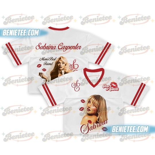 Discover Vintage Sabrina Carpenter Crop top Football Jersey, Pop Music Merch Tee