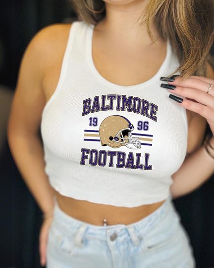 Discover Baltimore Football Graphic Tank Top | Vintage Style Game Day Crop | Retro Sports Shirt