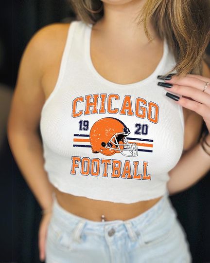 Discover Chicago Football Graphic Tank Top | Vintage Style Game Day Crop | Retro Sports Shirt