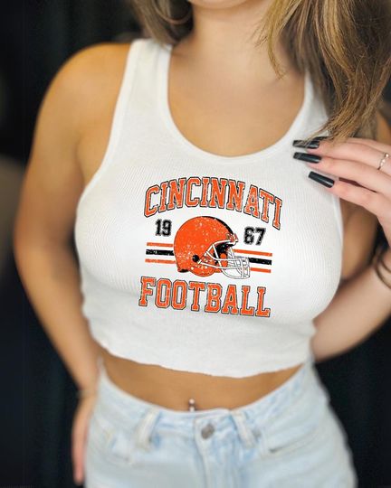 Discover Cincinnati Football Graphic Tank Top | Vintage Style Game Day Crop | Retro Sports Shirt