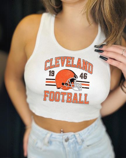 Cleveland Football Graphic Tank Top | Vintage Style Game Day Crop | Retro Sports Shirt