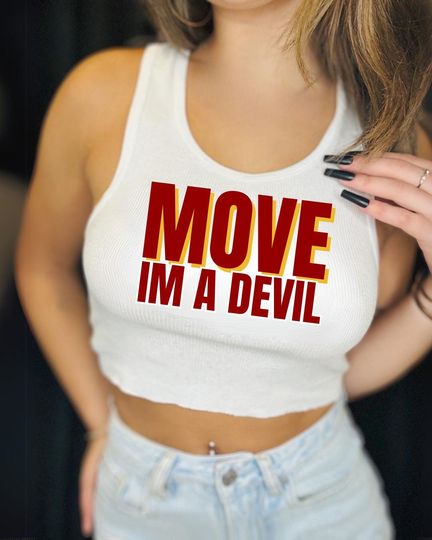 Move Im a Devil Tank Top | Maroon and Gold Graphic Crop | Funny College Party Shirt