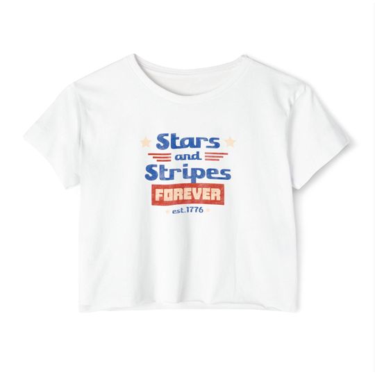 Discover Stars and Stripes Forever Festival Crop Top - Patriotic Summer Tee for Independence Day, Concerts, Beach Days, BBQs, 4th of july