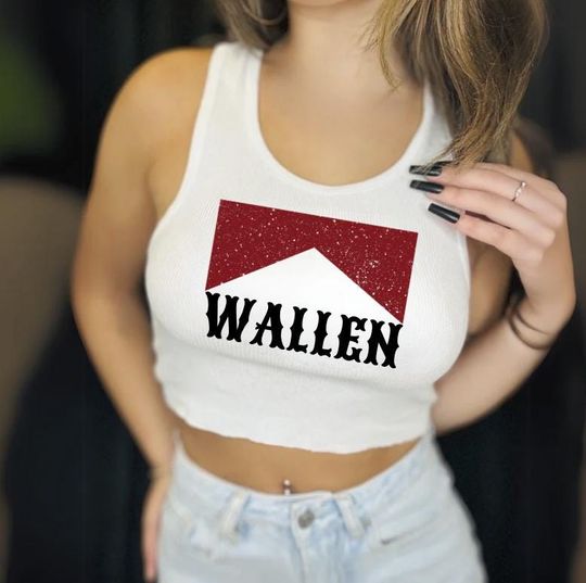 Wallen Tank Top | White Cropped Country Shirt | Country Concert Top | Western Graphic Cowgirl Tank | Wallen Western Inspired Tee