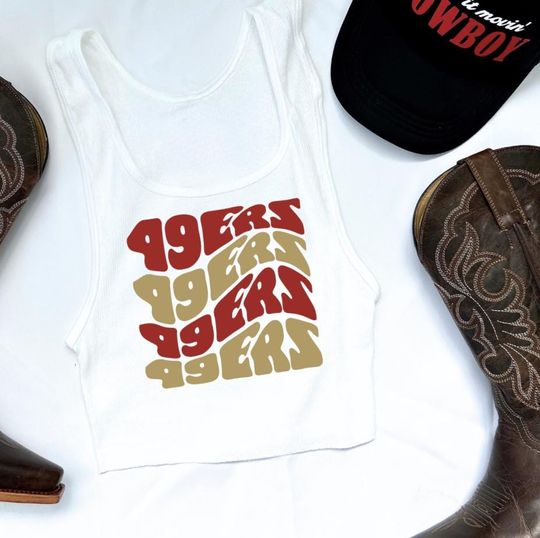 Discover Red & Gold Football Inspired White Tank Top | Vintage Style Game Day Shirt | Women's Athletic Casual