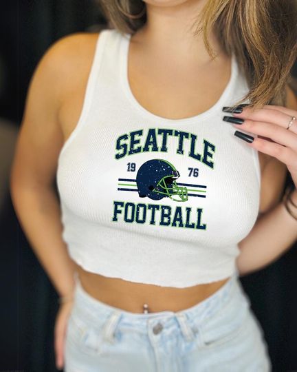 Discover Seattle Football Graphic Shirt | Vintage Style Game Day Tee | Retro Navy & Green Apparel