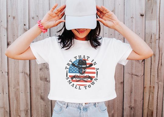 Discover Jason Aldean Crop Top: "Try That in a Small Town" Cowboy Skull Tee