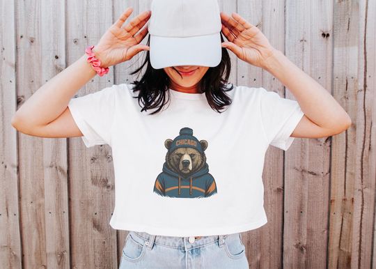 Chicago Bears Crop Top: Football Mascot, Women's Cotton Tee