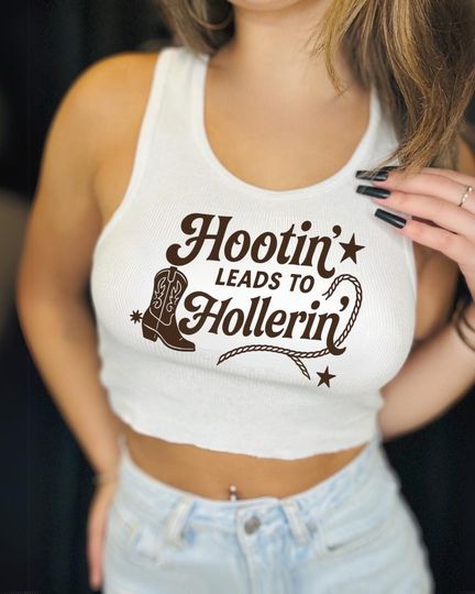 Discover Hootin Leads to Hollerin Tank Top  Western Country Graphic Crop Top  Cowgirl Bachelorette Party Shirt  Rodeo Concert Outfit