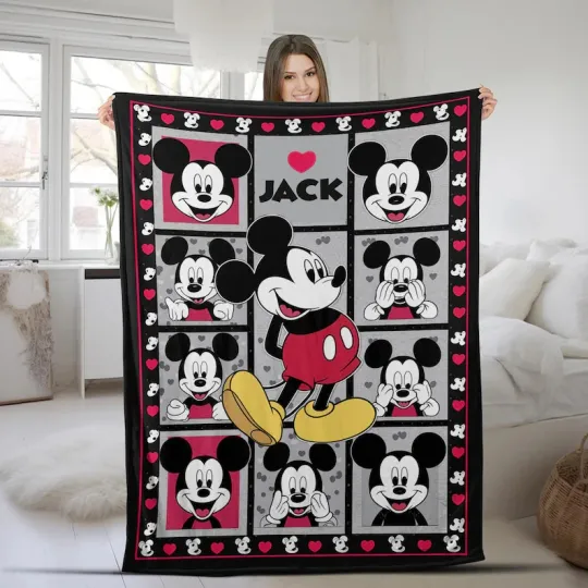 Discover Disney Mickey Mouse Cute Graphics Christmas Watercolor Customize Fleece Blanket