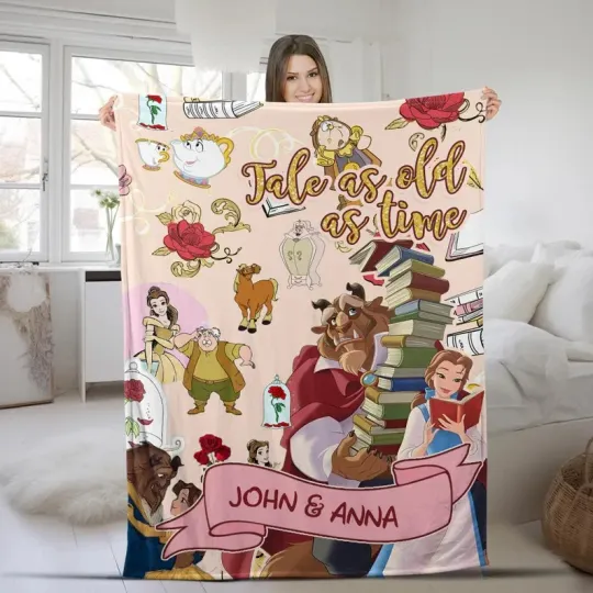 Discover Disney Beauty And The Beast Cute Characters Customize Fleece Blanket
