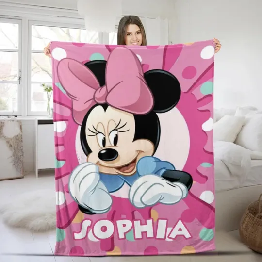 Discover Disney Minnie Mouse Big Sweet Graphic Pink Customize Fleece Blanket