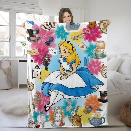 Discover Disney Alice In Wonderland Sitting Pose Floral Customize Fleece Blanket
