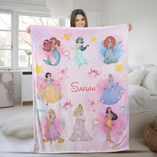 Discover Disney Coquette Bows Princesses Magic Castle Baby Girl Customize Fleece Blanket