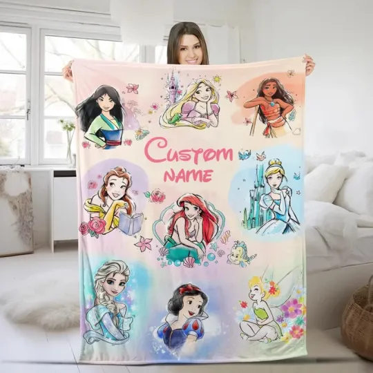 Discover Disney Princesses Disneyland Baby Watercolor Sketched Customize Fleece Blanket