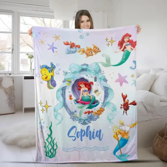 Discover Disney The Little Mermaid Ariel In Mirror Customize Fleece Blanket