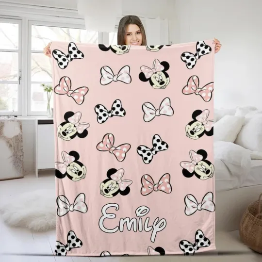 Discover Disney Minnie Mouse Magic Kingdom Pink Dots Bow Customize Fleece Blanket