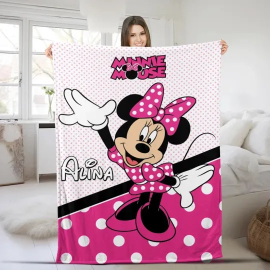 Discover Disney Minnie Mouse Pink Dots Pattern Customize Fleece Blanket