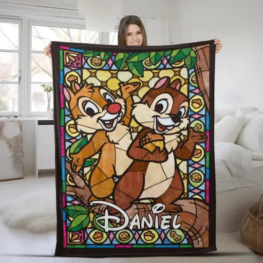 Discover Disney Chip And Dale Stained Glasses Double Trouble Customize Fleece Blanket