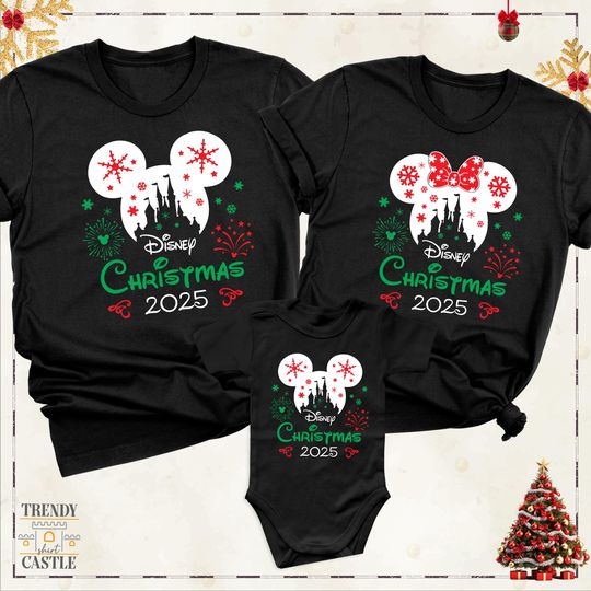 Discover Disney Christmas 2025 Family Matching Tee Shirt, Mickey Minnie Head Christmas Group Tee, Christmas Party Family Crew Tee, Disneyworld Shirts