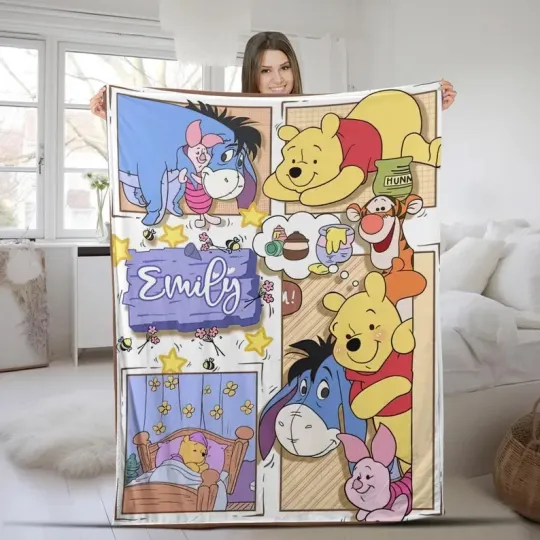 Discover Disney Winnie The Pooh Cute Daily Scenes Art Customize Fleece Blanket