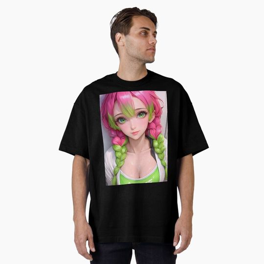 Mitsuri Kanroji demon Vibrant Green Pink Braids Sweet Heat T-Shirt
