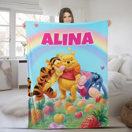 Discover Disney Winnie The Pooh & Friend In The Garden Rainbow Customize Fleece Blanket