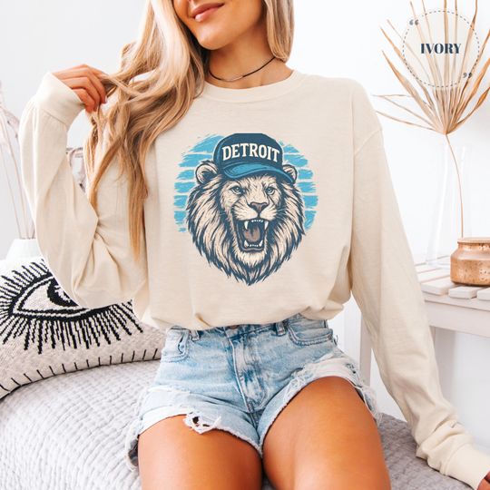 Discover Detroit Football Shirt | Comfort Colors Game Day Shirt | Unisex Detroit Crewneck for Football Fans | Lion Mascot Detroit Shirt | Lion Lover