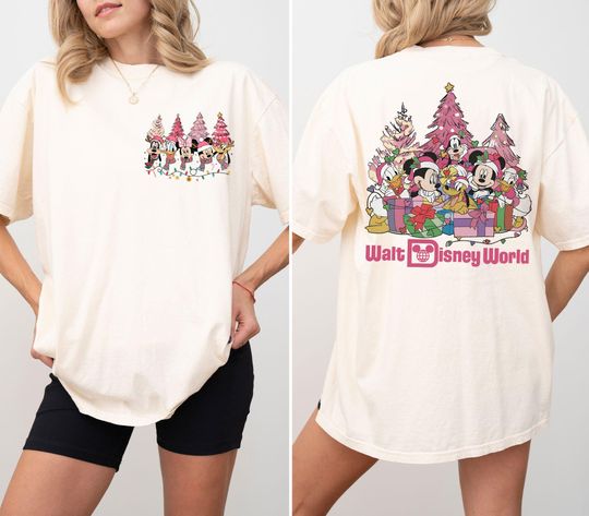 Discover Retro 2-Sided Mickey's Very Merry Christmas Party 2025 Shirt, Mickey And Friends Xmas Comfort Colors Shirt, Disney Xmas Family Trip Shirts