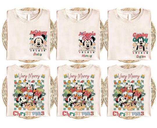 Discover Custom Disney Very Merry Christmas 2025 Shirt 2 side, Custom Disney Christmas All Characters Shirt, Disney Family Christmas Shirt Goup