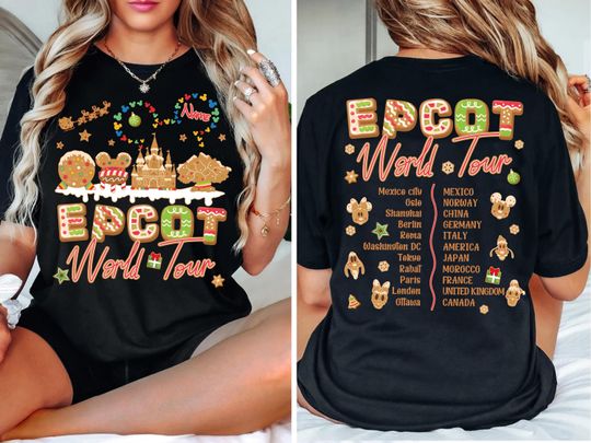 Discover 2-sided Personalized Epcot World Tour Christmas Shirt, Disneyland Mickey & Friends Gingerbread Tee, Mickey's Very Merry Christmas 2025 Tee