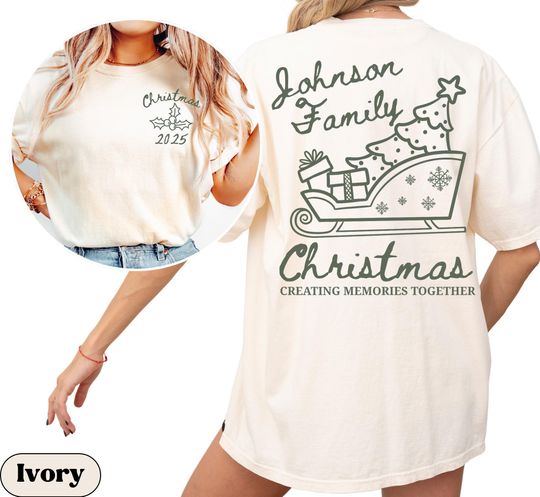 Discover Custom Family Christmas Comfort Colors Shirts, Matching Christmas Family Name TShirts, Christmas 2025 Doodle T-shirts, Holiday Party Tees