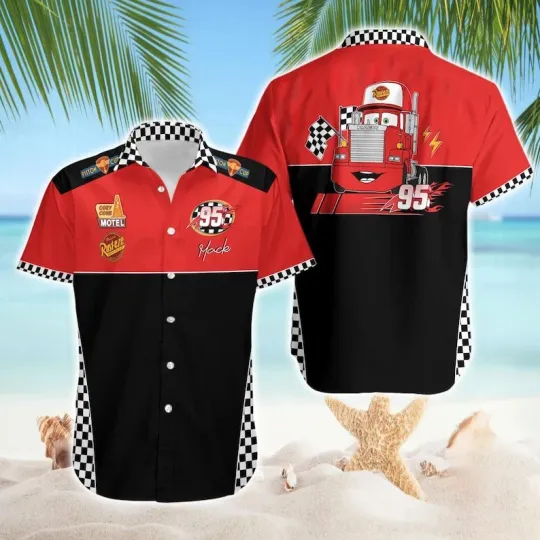 Disney Mack Cars Piston Cup Rust-eze 95 Pixar Cars Character Hawaiian Shirt