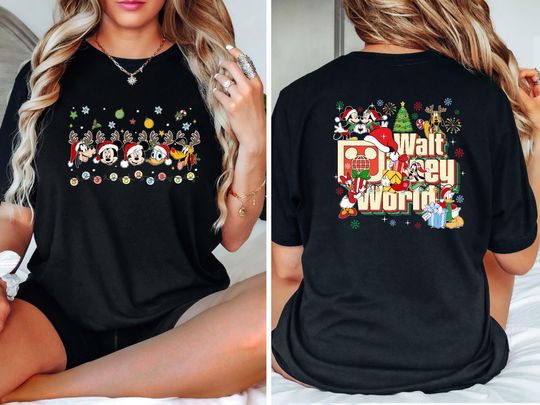 Discover 2-Sided Mickeys Very Merry Christmas 2025 Shirt, Disney Holiday Tee, Santa Mickey & Friends Lights Group Shirt