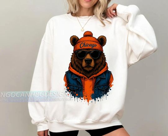 Discover Chicago Football Sweatshirt, Vintage Sports Fan Shirt, Trendy Game Day Gift Tee, Chicago Mascot Sweatshirt, Chicago Football Fan Shirt