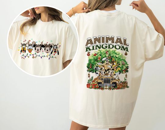 Discover 2 Sided Mickey and Friends Animal Kingdom Christmas Lights Shirt, Wild About Christmas Shirt, Family Matching Shirt, Magic Kingdom Shirt
