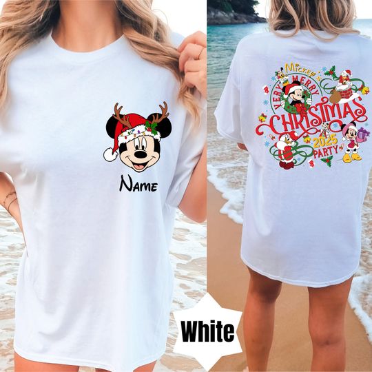 Discover Comfort Colors 2-Sided Mickey's Very Merry Christmas Party 2025 Tee,Disney Santa Mickey And Friends Group Christmas Lights Shirt,Disney Xmas