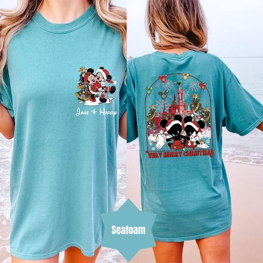 Discover Comfort Colors Two-sided Mickey Minnie Couple Disney Christmas Shirt, Mickey's Very Merry Christmas Party, WDW Disneyland Holiday Xmas Trip
