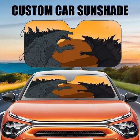 King of the Monsters god zilla Car Sunshade, Two Monster Fight Car Windshield Cover, Auto Sun Shade, Car Decor, Car Windshield, Gift for Dad