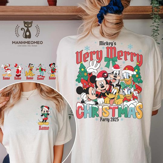 Discover Mickey & Friends Very Merry Christmas Party 2025 Shirt, Disney Family Christmas Matching Tee, Holiday Party Tee, Christmas Vacation Shirt
