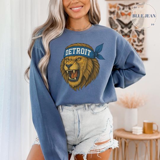 Discover Detroit Football Comfort Colors Shirt | Womens Game Day Graphic Sweatshirt | Cool Detroit Fan Apparel Gift | Vintage Detroit Lions Football
