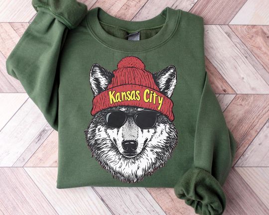 Discover Retro Kansas City Football Sweatshirt, 90s Kansas City Wolf Sweater, KC Crewneck, KC Football Fan Gift, KC Merch, Kansas Gifts