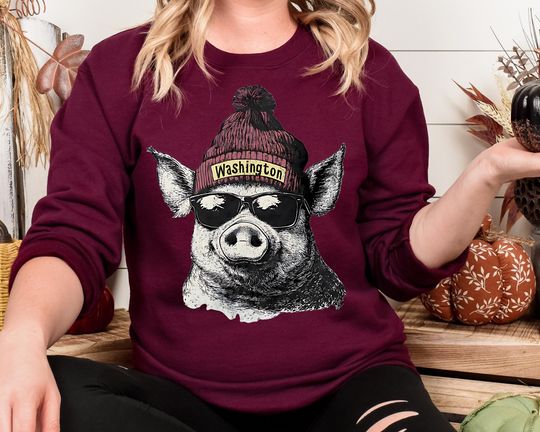 Discover Retro Washington Football Sweatshirt, Vintage Pig Game Day Sweater, Trendy Washington Gift, Washington State Merch, Unisex Football Tee