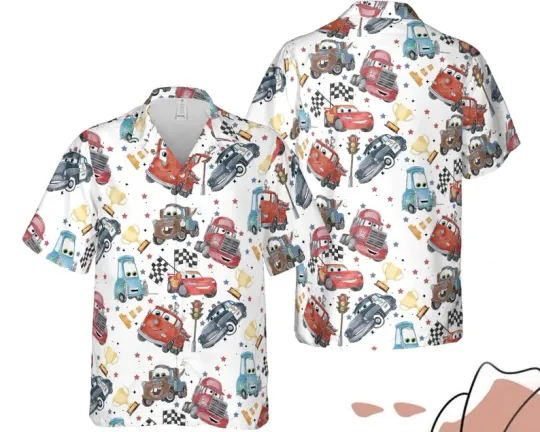 Discover Disney Cars Retro Lightning Mcqueen Tow Mater White Hawaiian Shirt