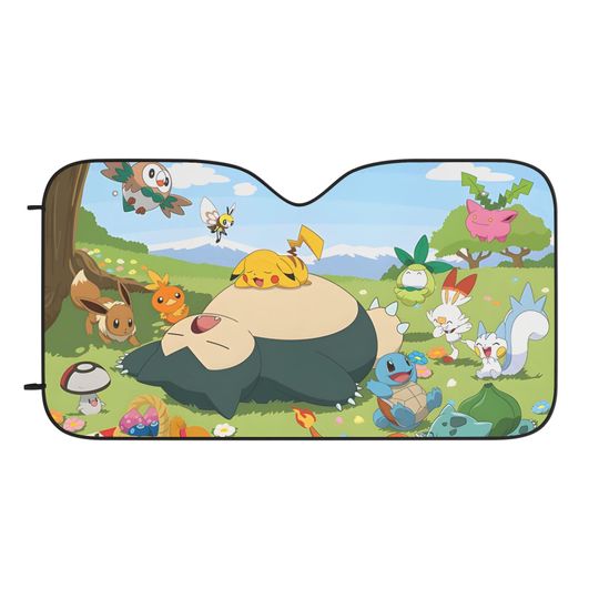 Cabigo PKM Car Sun Shade Anime Auto Windshield Cover | Kawaii Cartoon Sunshade | UV Protection Car Accessory | Gift for Anime Fans