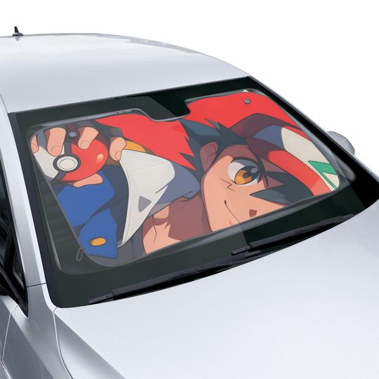 PKM Car Sun Shade Anime Auto Windshield Cover | Kawaii Cartoon Sunshade | UV Protection Car Accessory | Gift for Anime Fans