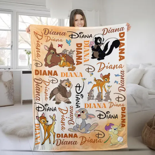 Disney Bambi Magic Kingdom Watercolor Customize Fleece Blanket
