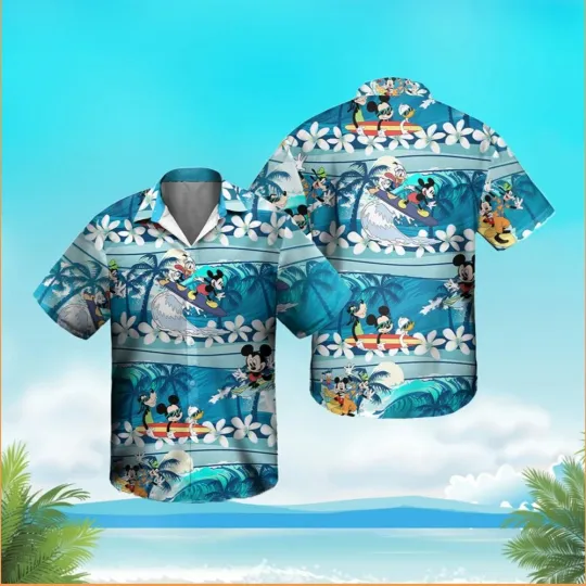 Discover Disney Hawaiian Shirt Summer Beach Mickey Mouse Surfing Disney Aloha Shirt